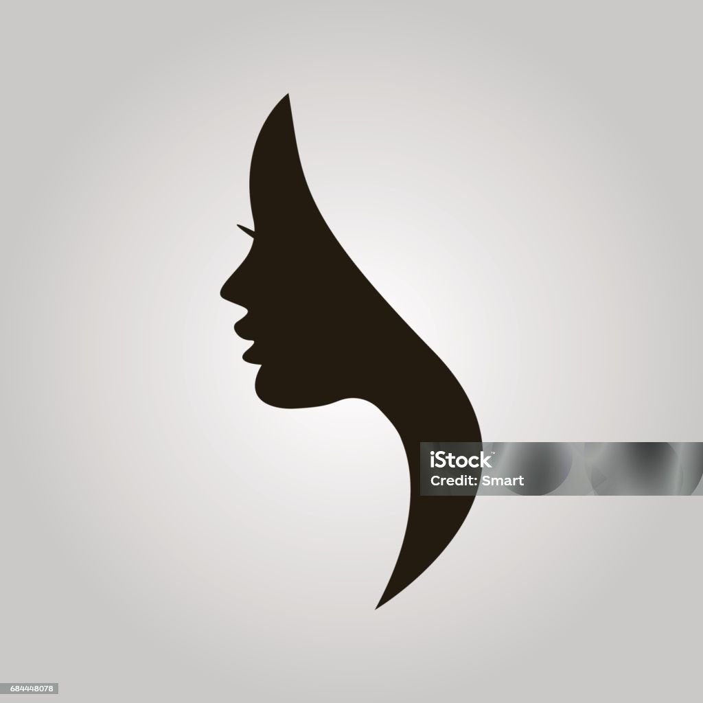 Silueta de perfil de mujer sobre el fondo gris - arte vectorial de Logotipo libre de derechos