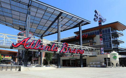 Atlanta, GA, USA - May 10, 2017: An entrance to Suntrust Park in Atlanta, Georgia. Suntrust Park is a ballpark and the home field of Major League Baseball's Atlanta Braves.