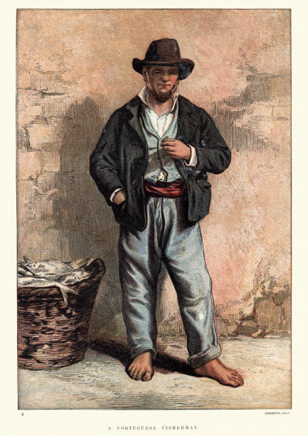 Vintage engraving of a Portuguese Fisherman, 19th Century