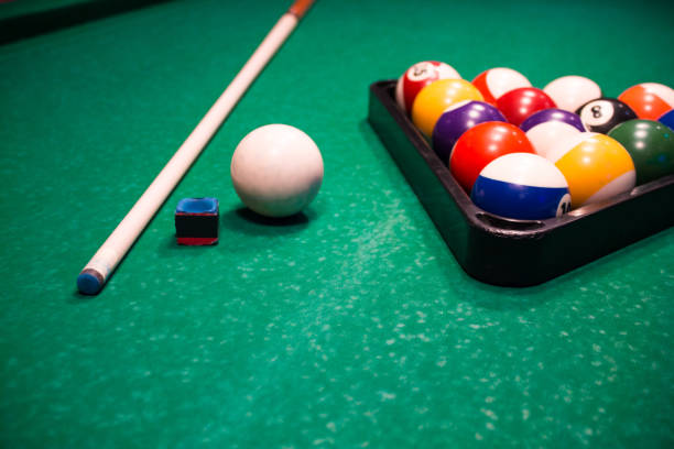 istock Billiard balls near by cue and chalk 684450694