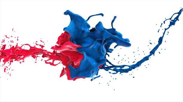 istock Red and blue abstract liquid face in splash isolated on white background 3d illustration 684450730