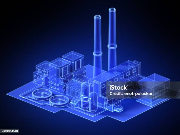 Virtual Factory Stock Photo - Download Image Now - Factory, Three Dimensional, Digitally Generated Image