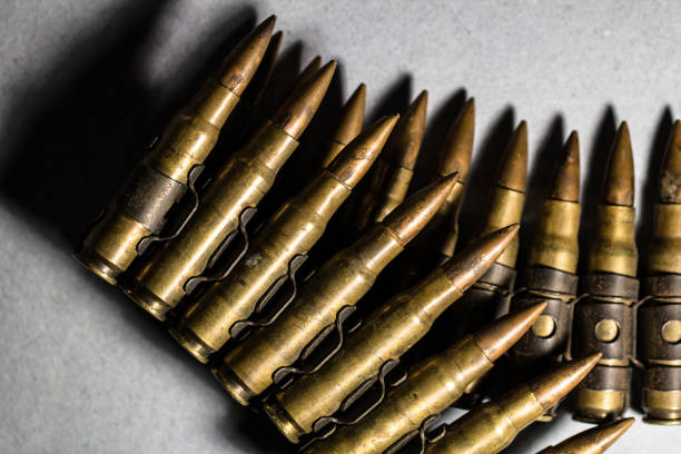 istock Bullets in a iron metal belt 684455776