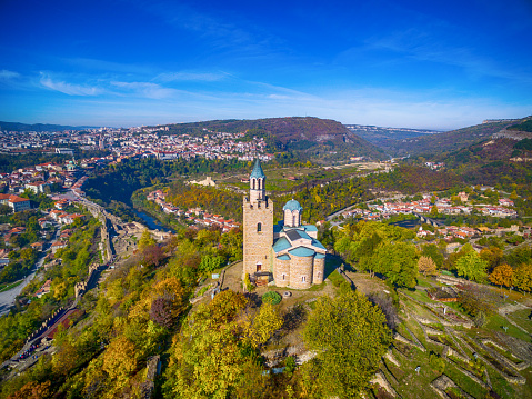 Aerial view of Veliko Tarnovo - old town and the cathedral.