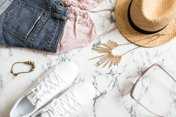 istock Summer clothes, hat, shorts, sneakers 684471388