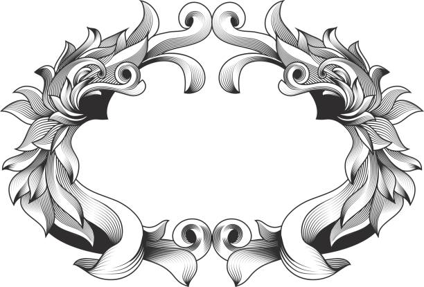 ilustrações, clipart, desenhos animados e ícones de vitoriano vintage barroco filigree acanthus decorative floral heraldic frame border - acanthus pattern