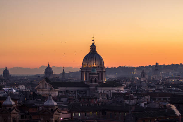 istock Panorama view of Rome at sunset with St Peter Cathedral 684475030