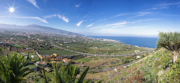 View from Mirador de Humboldt to the Orotava Valley with mountain Teide in Tenerife, Canary Islands, Spain