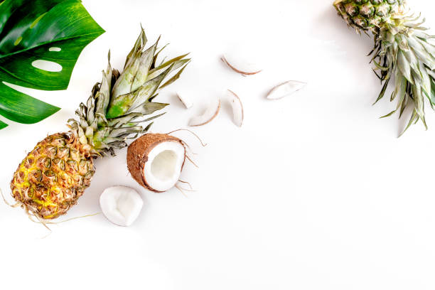 istock summer mix with pineapple and coconut white background top view mockup 684477526