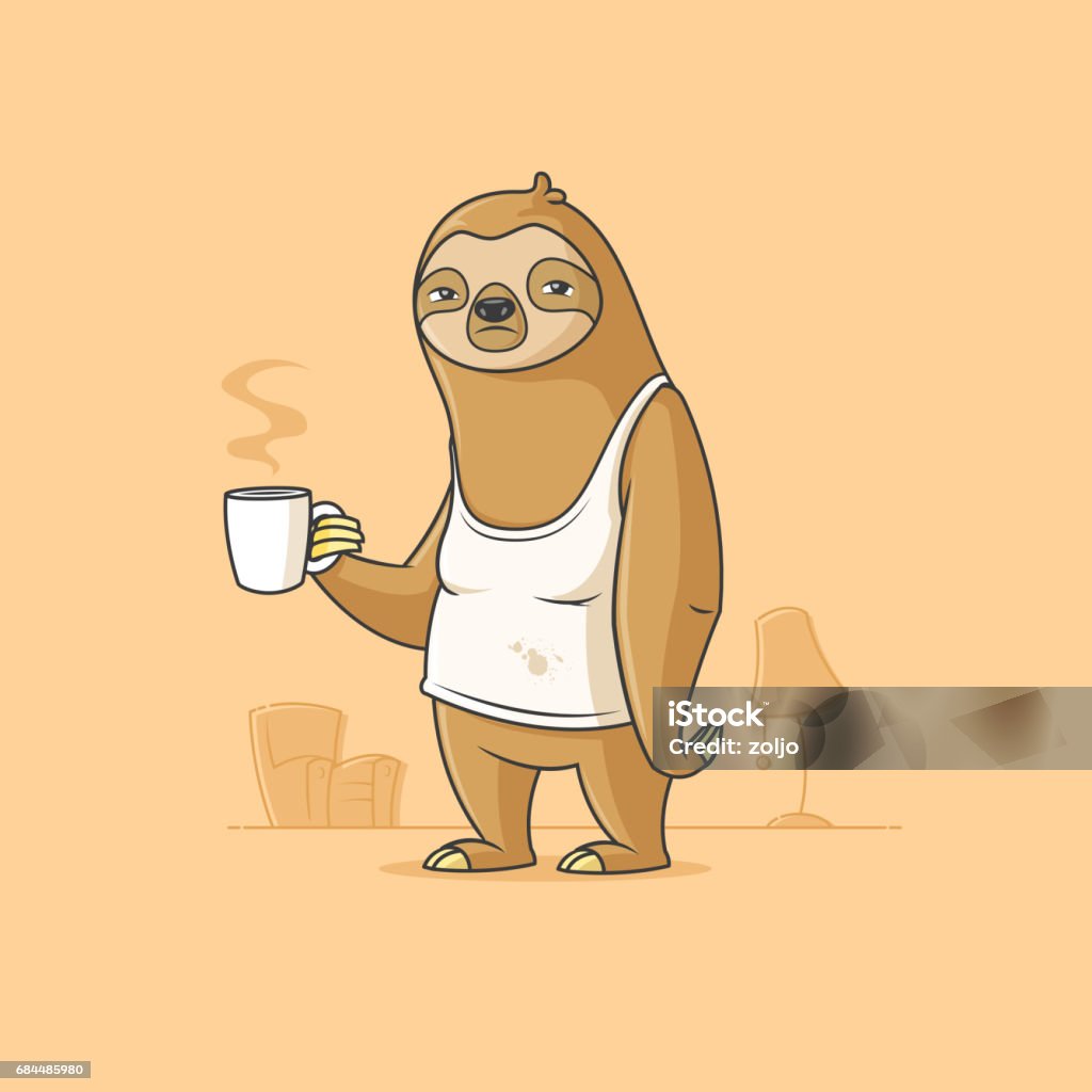Monday Morning Blues Lazy sloth having a coffee on monday morning vector cartoon illustration Laziness stock vector