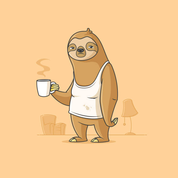 Monday Morning Blues Lazy sloth having a coffee on monday morning vector cartoon illustration lazy stock illustrations