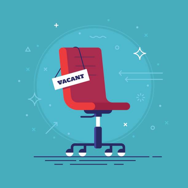 kompozycja z fotelem biurowym i znakiem wolnym. koncepcja zatrudniania i rekrutacji w biznesie. ilustracja wektorowa. - office chair stock illustrations