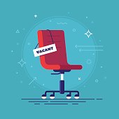 istock Composition with office chair and a sign vacant. Business hiring and recruiting concept. Vector illustration. 684492940