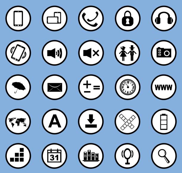 wiele czarnych uniwersalnych ikon internetowych - education computer icon symbol icon set stock illustrations