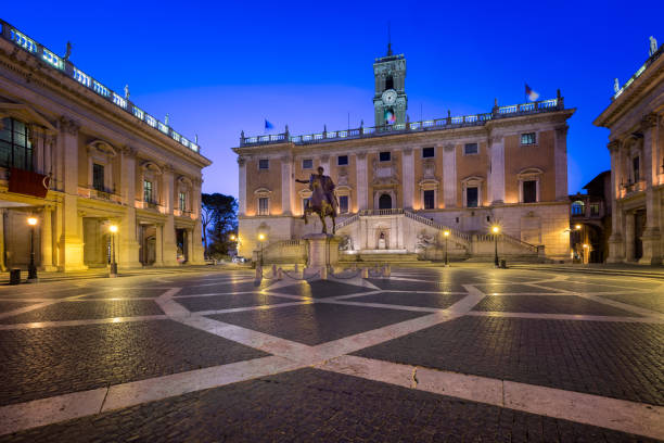 istock Piazza del Campidoglio and Emperor Marcus Aurelius Statue in the Morning, Rome, Italy 684525546