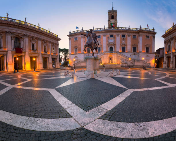 istock Piazza del Campidoglio and Emperor Marcus Aurelius Statue in the Morning, Rome, Italy 684529102