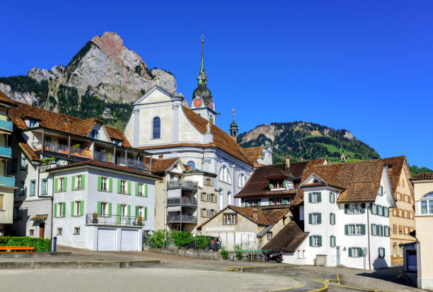 The little town of Schwyz in central Switzerland The little town of Schwyz is name giving for Switzerland schwyz stock pictures, royalty-free photos & images