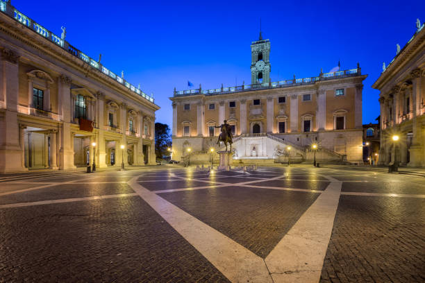 istock Piazza del Campidoglio and Emperor Marcus Aurelius Statue in the Morning, Rome, Italy 684532178