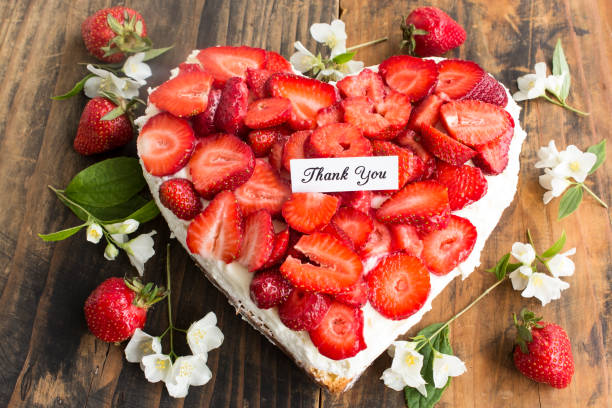 istock Thank You Card with Heart Cheesecake with Strawberries 684540176