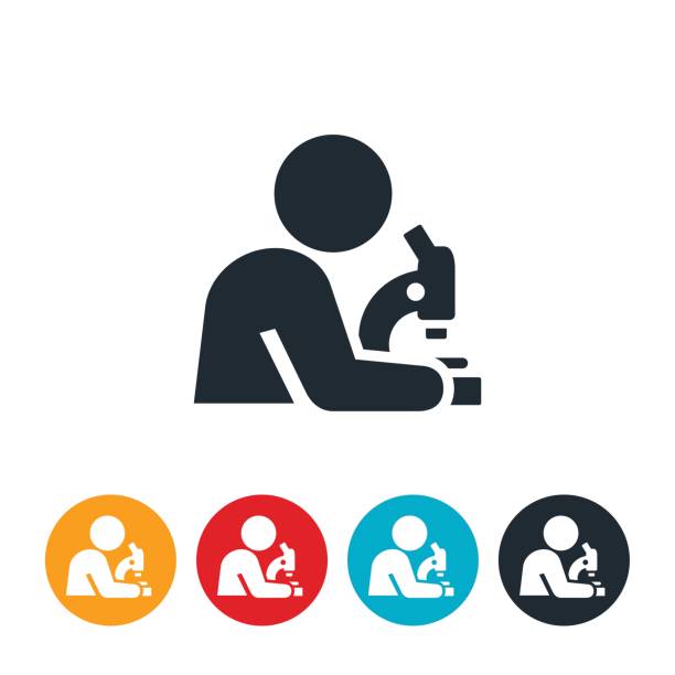 stockillustraties, clipart, cartoons en iconen met wetenschapper met behulp van microscoop pictogram - wetenschapper