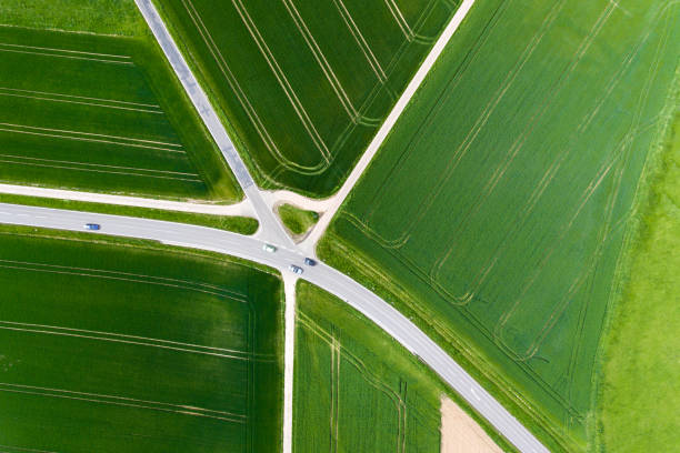 Agricultural area and thoroughfare - aerial view