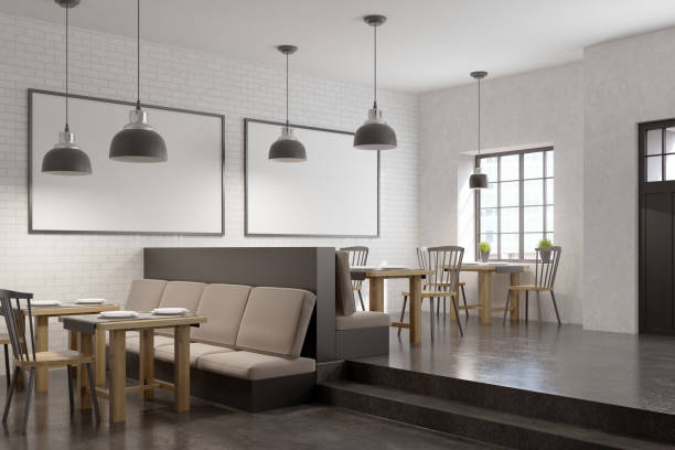 istock Corner of a cafe with two posters 684564820