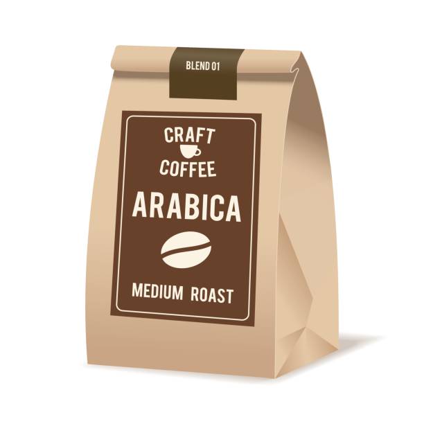 istock Brown paper food bag package of coffee. Realistic vector mockup template. Vector packaging design. 684564964