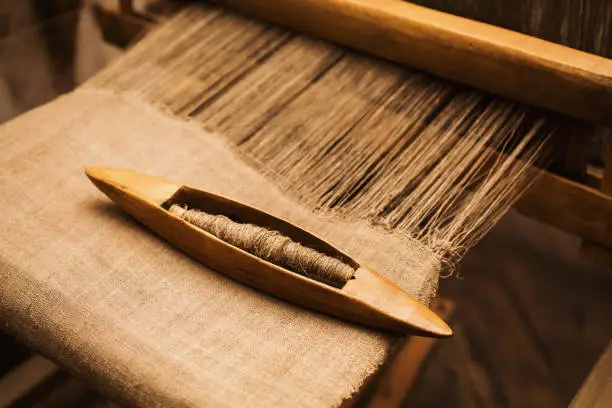 Details handloom flax yarn. Flax fiber