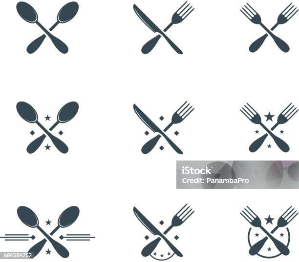 Symboles De La Coutellerie Vecteurs libres de droits et plus d'images vectorielles de Logo - Logo, Restaurant, Fourchette