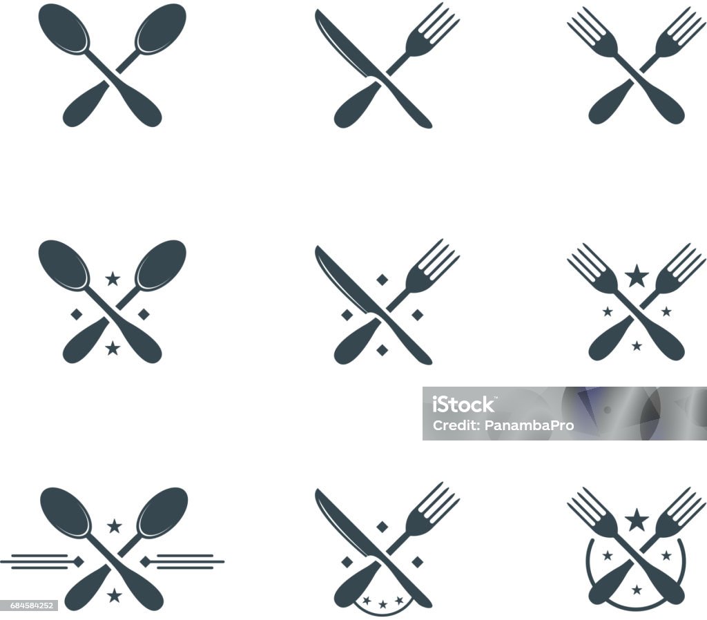 cutlery symbols Set of flat cutlery symbols Logo stock vector