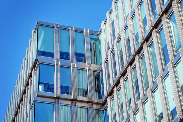 istock Modern office building with facade of glass. 684592284