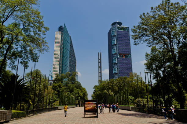 MEXICO CITY,MEXICO-SEPTEMBER 14,2016: View of skyscraper buildings and pedestrian walk from chapultepec park at Mexico City.