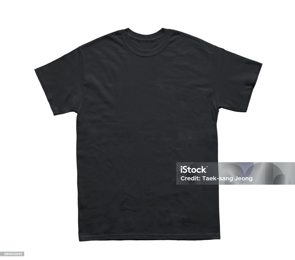 Blank T Shirt color black template Blank T Shirt color black template on white background Black Color Stock Photo