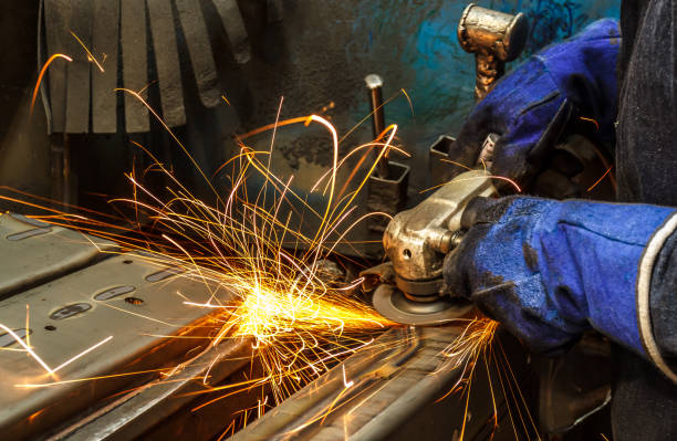 istock Metal in a factory grinding with sparks 684680446