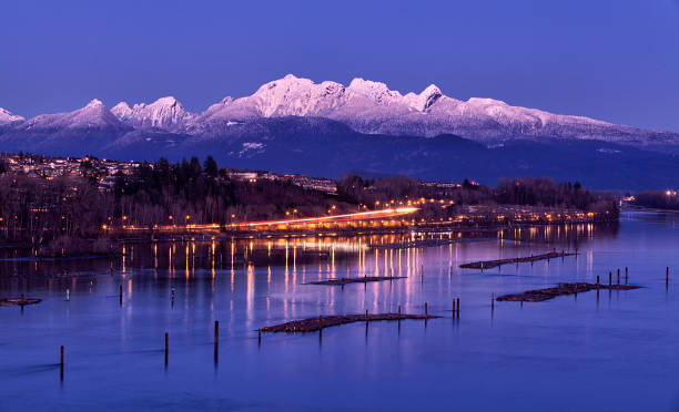 Fraser river at dusk in winter, British Columbia, Canada