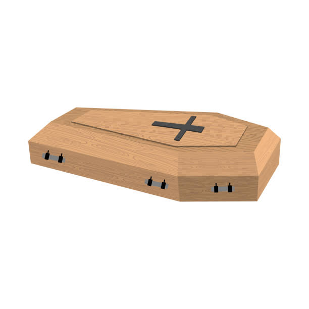 istock Coffin isolated. Wooden casket on white background. Religion object 684686138