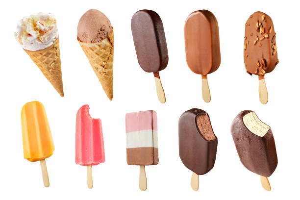 Set of ice creams Set of difrent ice creams isolated on white background flavored ice photos stock pictures, royalty-free photos & images