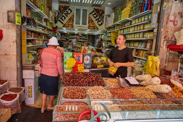 Jerusalem 24.05.2017 - People buy foodstuff at the Jerusalem Mahane Yehuda local market stock photo