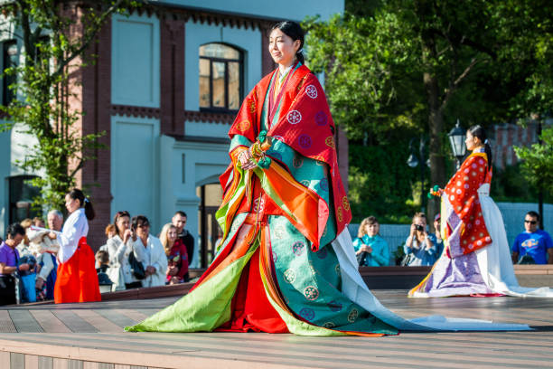 The Japanese woman in a kimono. stock photo
