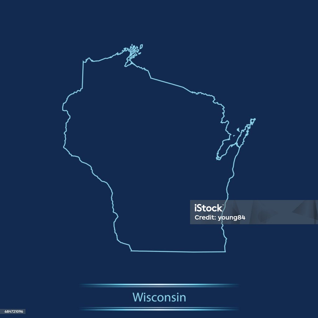 Wisconsin Map Blue Wisconsin Map Stock Illustration - Download Image Now - Blue ...