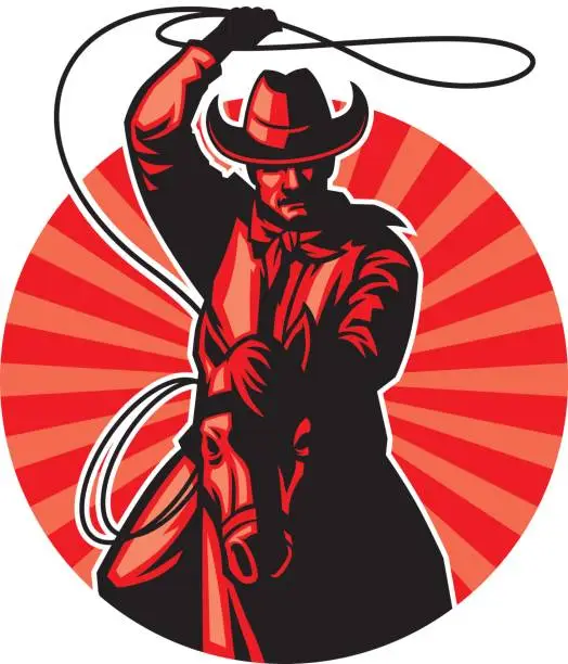 Vector illustration of cowboy with lasso