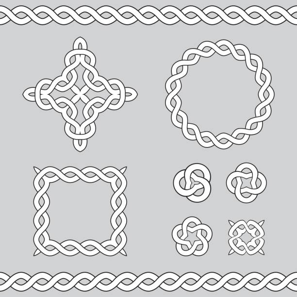 셀틱 관상용 디자인 요소. - tied knot celtic culture cross shape cross stock illustrations