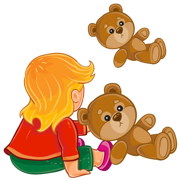istock Little child sitting on the floor playing with Teddy bear 684751918