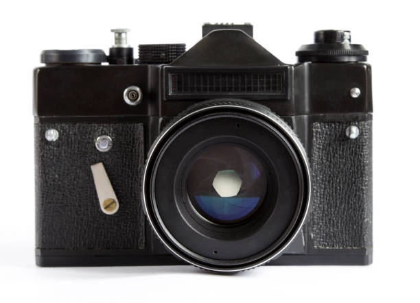 istock Vintage Photo Camera With Lense Isolated on a White Background 684757340