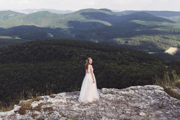 Bride with mountain views to the horizon