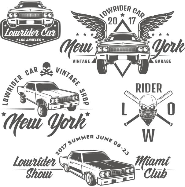 차 차, 차, 차 대 기계, 엠 블 럼과 디자인에 대 한 차 대의 집합입니다. - low rider stock illustrations