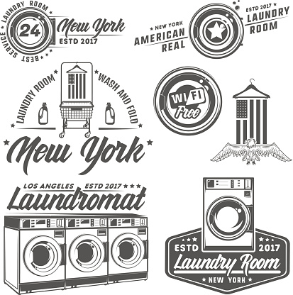 Set of laundry room,laundry,laundromat for emblems and design.