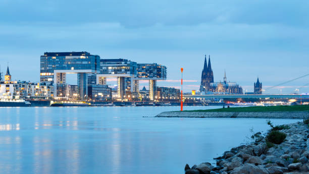 istock Cologne Cathedral and Rheinau Harbor (Rheinauhafen) at night 684773684