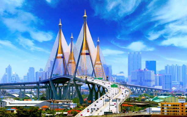 bhumibol bridge bangkok - banguecoque imagens e fotografias de stock