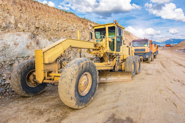 istock Outdoor quarry with heavy machinery 684787776